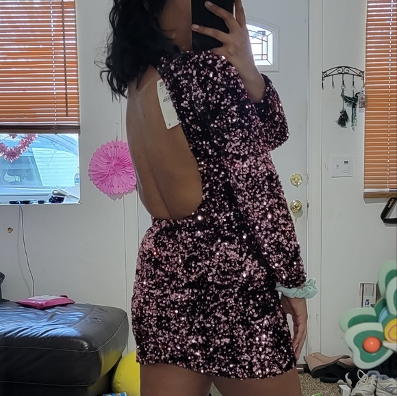 ZARA PINK SEQUIN MINI DRESS LARGE 10 12 - Picture 4 of 11